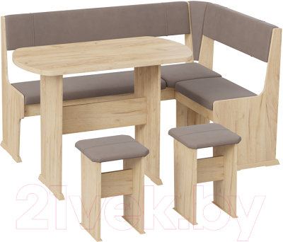 Обеденная группа ТриЯ Рио (дуб крафт золотой/микровелюр Duna Stone) - фото