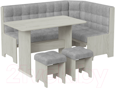 Обеденная группа ТриЯ Флорида (дуб крафт белый/микровелюр Wellmart Silver) - фото