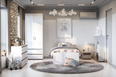 Шкаф NN мебель Токио двухстворчатый с двумя ящиками (белый текстурный)