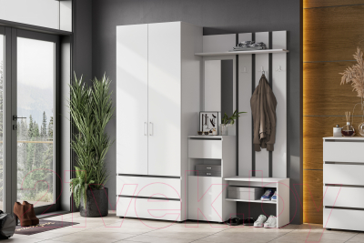 Шкаф NN мебель Токио двухстворчатый с двумя ящиками (белый текстурный)