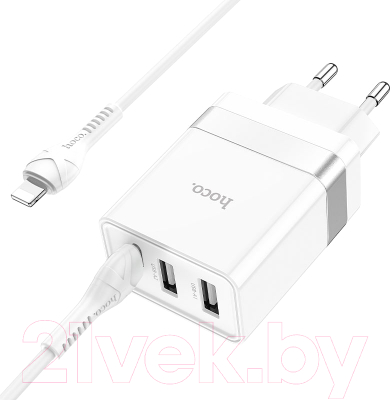 Зарядное устройство сетевое Hoco N21 + кабель Type-C to Lightning - фото