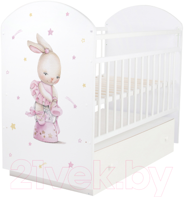 Детская кроватка INDIGO With Love Балерина маятник-ящик (белый) - фото