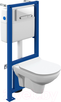 Унитаз подвесной с инсталляцией Cersanit City CO DPL EO slim / 64277 (с кнопкой Estetica белый) - фото