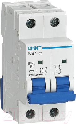 Выключатель автоматический Chint NB1-63 2P 1A 6кА (D) / 179669 - фото