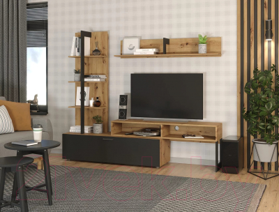 Стенка НК Мебель Juno / 71296595 (дуб артизан/черный)