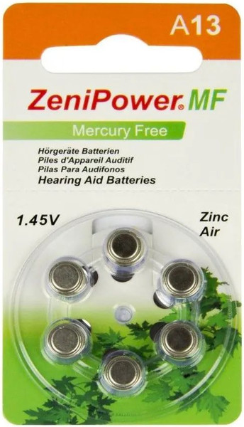 Комплект батареек ZeniPower 13 PR48 для слуховых аппаратов - фото