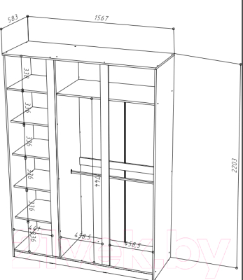 Шкаф НК Мебель Stern 3-х дверный с зеркалом / 72676504 (белый)