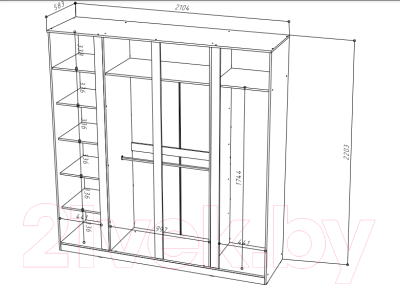 Шкаф НК Мебель Stern 4-х дверный с зеркалом / 72676507 (белый)