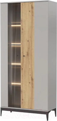 Шкаф с витриной НК Мебель Нордик / 71916624 (холодный серый/дуб артизан) - фото