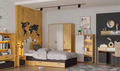 Шкаф НК Мебель Kubo ШК-130 / 71705578 (артизан/черный/серый)