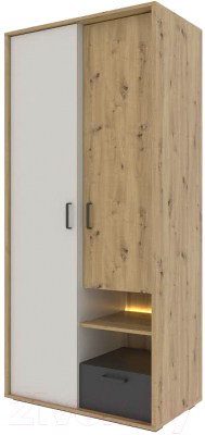 Шкаф НК Мебель Kubo ШК-90 / 71705626 (артизан/черный/серый) - фото