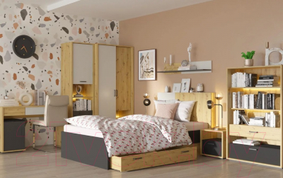 Шкаф НК Мебель Kubo ШК-90 / 71705626 (артизан/черный/серый)