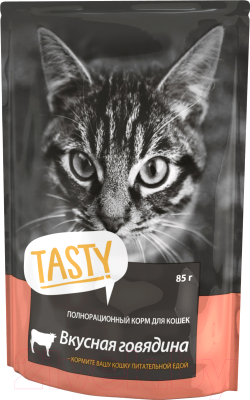 Влажный корм для кошек Tasty Cat С говядиной в желе - фото