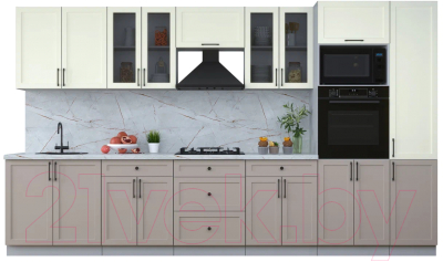 Кухонный гарнитур Интерлиния Тренд 3.6В (луна/белый/серый каспий) - фото