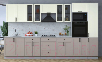 Кухонный гарнитур Интерлиния Тренд 3.6В (луна/белый/серый каспий)