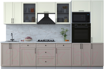 Кухонный гарнитур Интерлиния Тренд 3.2В (луна/белый/серый каспий) - фото