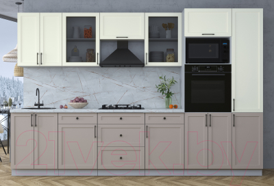 Кухонный гарнитур Интерлиния Тренд 3.2В (луна/белый/серый каспий)