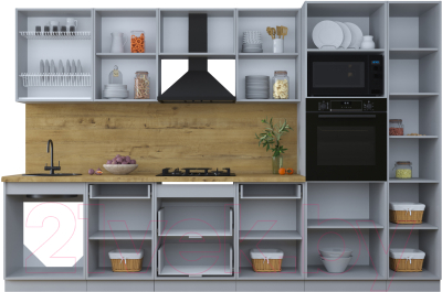 Кухонный гарнитур Интерлиния Тренд 3.2В (луна/белый/серый каспий)