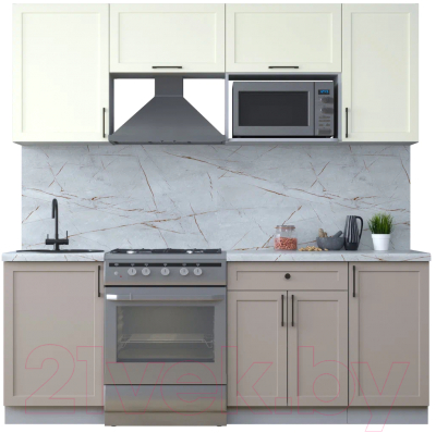Кухонный гарнитур Интерлиния Тренд 2.1В (луна/белый/серый каспий) - фото