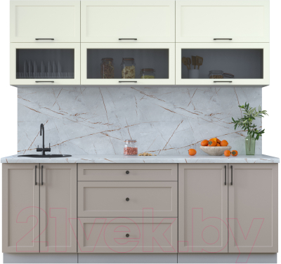 Кухонный гарнитур Интерлиния Тренд 2.2В (луна/белый/серый каспий) - фото