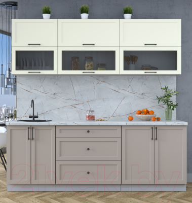 Кухонный гарнитур Интерлиния Тренд 2.2В (луна/белый/серый каспий)