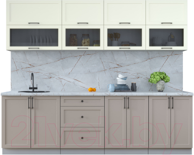 Кухонный гарнитур Интерлиния Тренд 2.6В (луна/белый/серый каспий) - фото