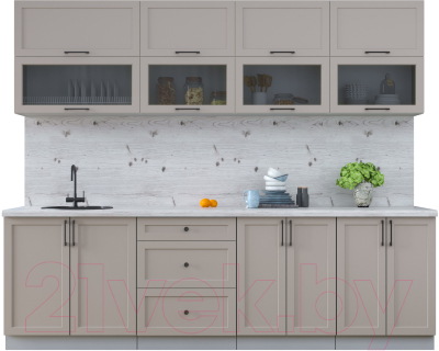 Кухонный гарнитур Интерлиния Тренд 2.6В (луна/луна/бискайская сосна) - фото