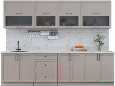 Кухонный гарнитур Интерлиния Тренд 2.8В (луна/луна/бискайская сосна) - фото