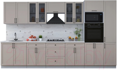 Кухонный гарнитур Интерлиния Тренд 3.6В (луна/луна/бискайская сосна) - фото