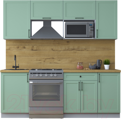 Кухонный гарнитур Интерлиния Тренд 2.1В (мята/мята/дуб бунратти) - фото