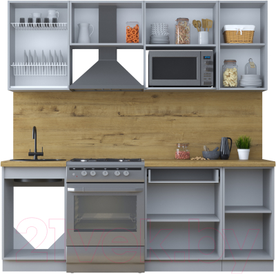 Кухонный гарнитур Интерлиния Тренд 2.1В (мята/мята/дуб бунратти)