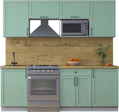 Кухонный гарнитур Интерлиния Тренд 2.2В (мята/мята/дуб бунратти) - фото