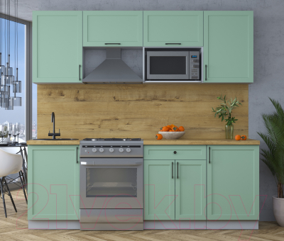 Кухонный гарнитур Интерлиния Тренд 2.2В (мята/мята/дуб бунратти)
