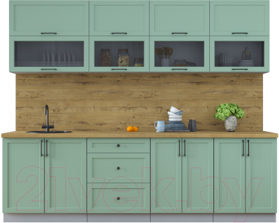 Кухонный гарнитур Интерлиния Тренд 2.6В (мята/мята/дуб бунратти) - фото