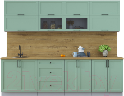 Кухонный гарнитур Интерлиния Тренд 2.7В (мята/мята/дуб бунратти) - фото