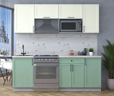 Кухонный гарнитур Интерлиния Тренд 2.1В (мята/белый/бискайская сосна)