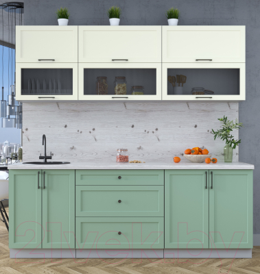 Кухонный гарнитур Интерлиния Тренд 2.2В (мята/белый/бискайская сосна)