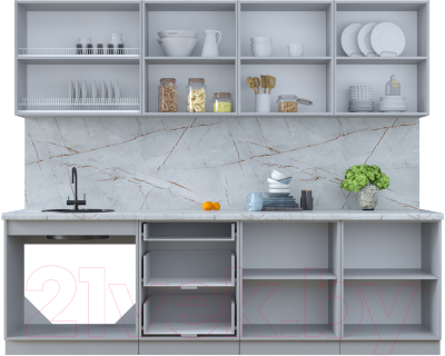Кухонный гарнитур Интерлиния Тренд 2.6В (мята/белый/бискайская сосна)