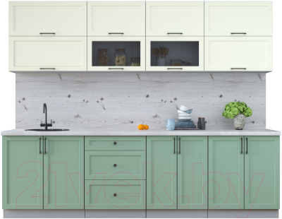 Кухонный гарнитур Интерлиния Тренд 2.7В (мята/белый/бискайская сосна) - фото