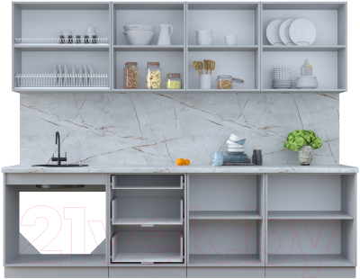 Кухонный гарнитур Интерлиния Тренд 2.7В (мята/белый/бискайская сосна)