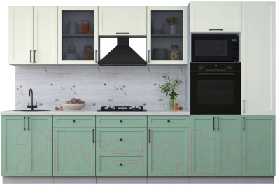 Кухонный гарнитур Интерлиния Тренд 3.2В (мята/белый/бискайская сосна) - фото