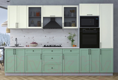 Кухонный гарнитур Интерлиния Тренд 3.2В (мята/белый/бискайская сосна)