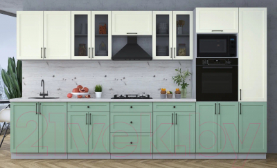 Кухонный гарнитур Интерлиния Тренд 3.6В (мята/белый/бискайская сосна)