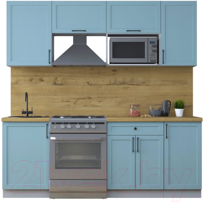 Кухонный гарнитур Интерлиния Тренд 2.1В (океан/океан/дуб бунратти) - фото