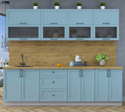 Кухонный гарнитур Интерлиния Тренд 2.6В (океан/океан/дуб бунратти)
