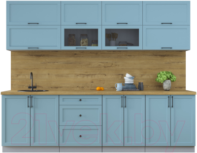 Кухонный гарнитур Интерлиния Тренд 2.7В (океан/океан/дуб бунратти) - фото