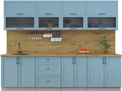 Кухонный гарнитур Интерлиния Тренд 2.8В (океан/океан/дуб бунратти) - фото