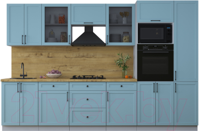 Кухонный гарнитур Интерлиния Тренд 3.2В (океан/океан/дуб бунратти) - фото
