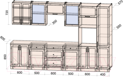 Кухонный гарнитур Интерлиния Тренд 3.2В (океан/океан/дуб бунратти)