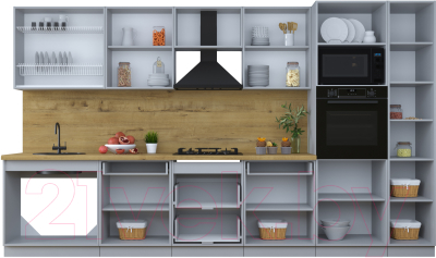 Кухонный гарнитур Интерлиния Тренд 3.6В (океан/океан/дуб бунратти)